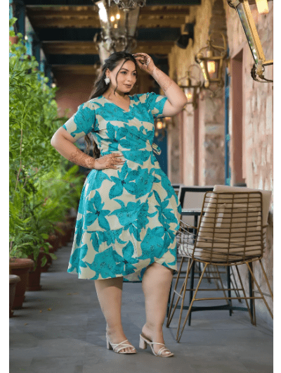Plus Size Seagreen Cotton Printed Dress - BONYHUBSALWAR KAMEEZ