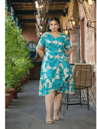 Plus Size Seagreen Cotton Printed Dress - BONYHUBSALWAR KAMEEZ