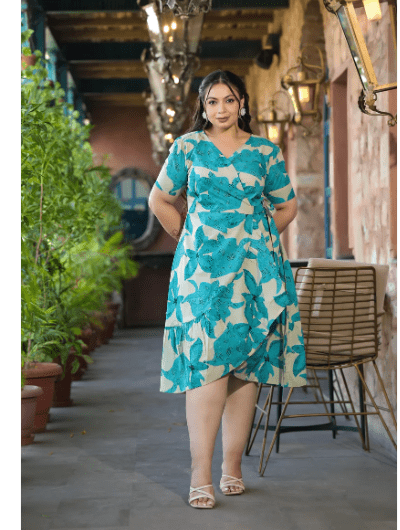 Plus Size Seagreen Cotton Printed Dress - BONYHUBSALWAR KAMEEZ
