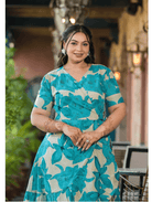 Plus Size Seagreen Cotton Printed Dress - BONYHUBSALWAR KAMEEZ