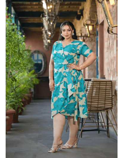 Plus Size Seagreen Cotton Printed Dress - BONYHUBSALWAR KAMEEZ