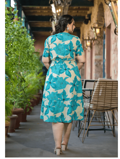 Plus Size Seagreen Cotton Printed Dress - BONYHUBSALWAR KAMEEZ