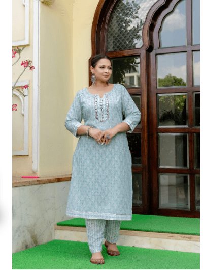 Plus Size Sky Blue Straight Salwar Suit - BONYHUBSALWAR KAMEEZ
