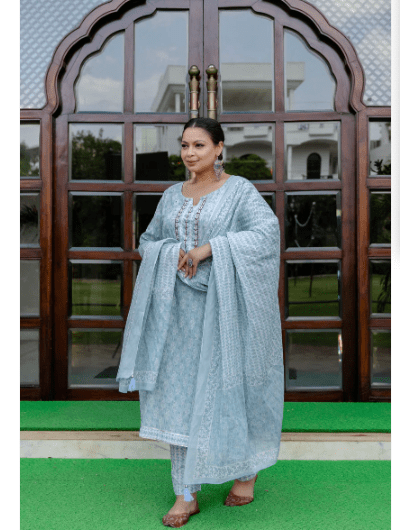 Plus Size Sky Blue Straight Salwar Suit - BONYHUBSALWAR KAMEEZ