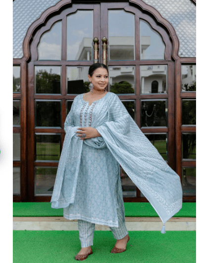 Plus Size Sky Blue Straight Salwar Suit - BONYHUBSALWAR KAMEEZ