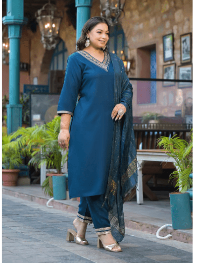 Plus Size Teal Blue Straight Salwar Suit UK Next Day - BONYHUBSALWAR KAMEEZ