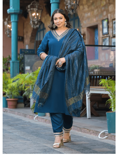 Plus Size Teal Blue Straight Salwar Suit UK Next Day - BONYHUBSALWAR KAMEEZ