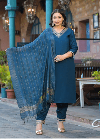 Plus Size Teal Blue Straight Salwar Suit UK Next Day - BONYHUBSALWAR KAMEEZ