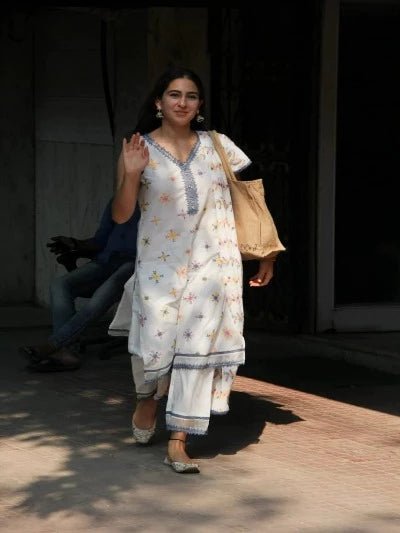 Plus Size White Cotton Jaipuri Print Readymade Salwar Suit - BONYHUBSALWAR KAMEEZ