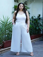 Plus size White Rayon Wide Leg Palazzo - BONYHUBSALWAR