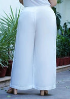 Plus size White Rayon Wide Leg Palazzo - BONYHUBSALWAR