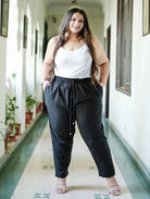Plus size Women Black Cotton Trouser Pant - BONYHUBSALWAR