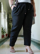 Plus size Women Black Cotton Trouser Pant - BONYHUBSALWAR