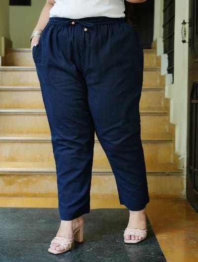 Plus size Women Blue Cotton Trouser Pant UK Next Day - BONYHUBSALWAR