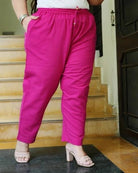 Plus size Women Pink Cotton Trouser Pant - BONYHUBSALWAR