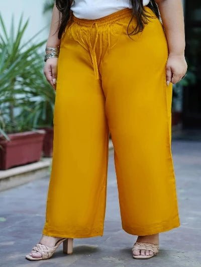 Plus size Yellow Rayon Wide Leg Palazzo - BONYHUBSALWAR