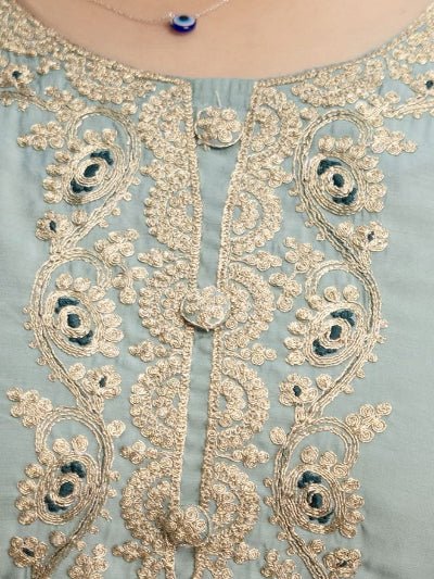 Powder Blue Embroidered Chanderi Suit for Women | Asian Ethnic Wear UK - BONYHUBSALWAR KAMEEZ
