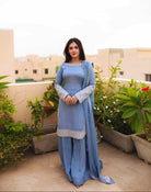Powder Blue Faux Georgette Farshi Suit Set - BONYHUBSALWAR KAMEEZ