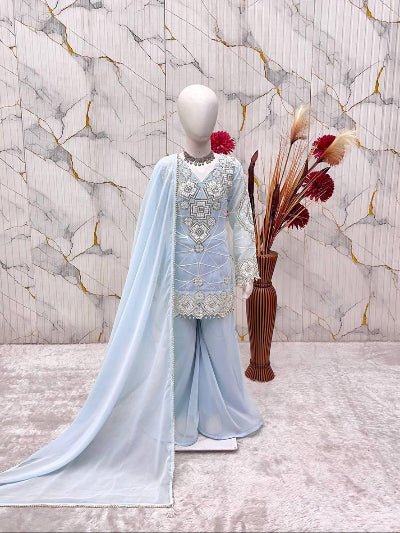 Powder Blue Kids Georgette Palazzo Suit UK Next Day - BONYHUBClothing