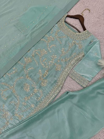 Powder Blue Tissue Silk Embroidered Suit UK Next Day - BONYHUBSALWAR KAMEEZ