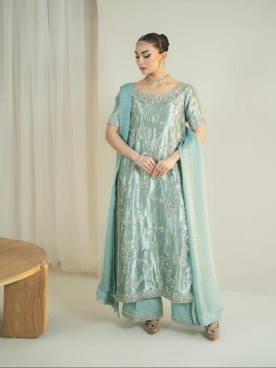 Powder Blue Tissue Silk Embroidered Suit UK Next Day - BONYHUBSALWAR KAMEEZ