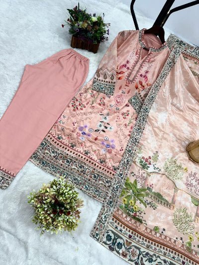 Powder Pink Attractive Digital Print Straight Suit Set - BONYHUBSALWAR KAMEEZ