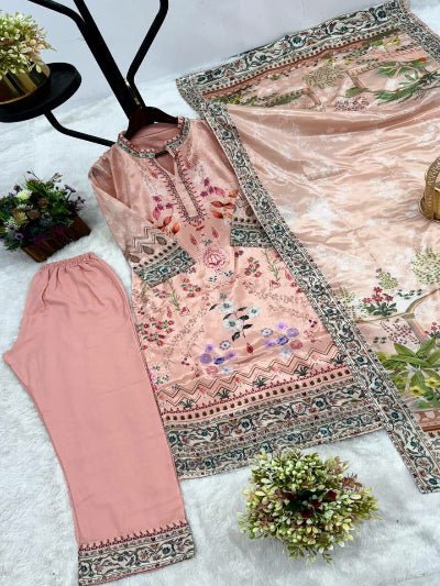 Powder Pink Attractive Digital Print Straight Suit Set - BONYHUBSALWAR KAMEEZ