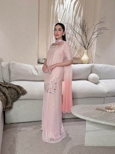 Powder Pink Embroidered Pearl Work Palazzo Suit Set - BONYHUBSALWAR KAMEEZ