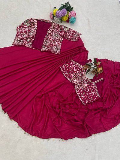 Pre-Draped Saree with Embroidered Jacket &amp; Blouse - BONYHUBSAREE