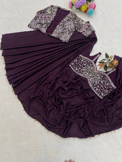 Pre-Draped Saree with Embroidered Jacket &amp; Blouse - BONYHUBSAREE