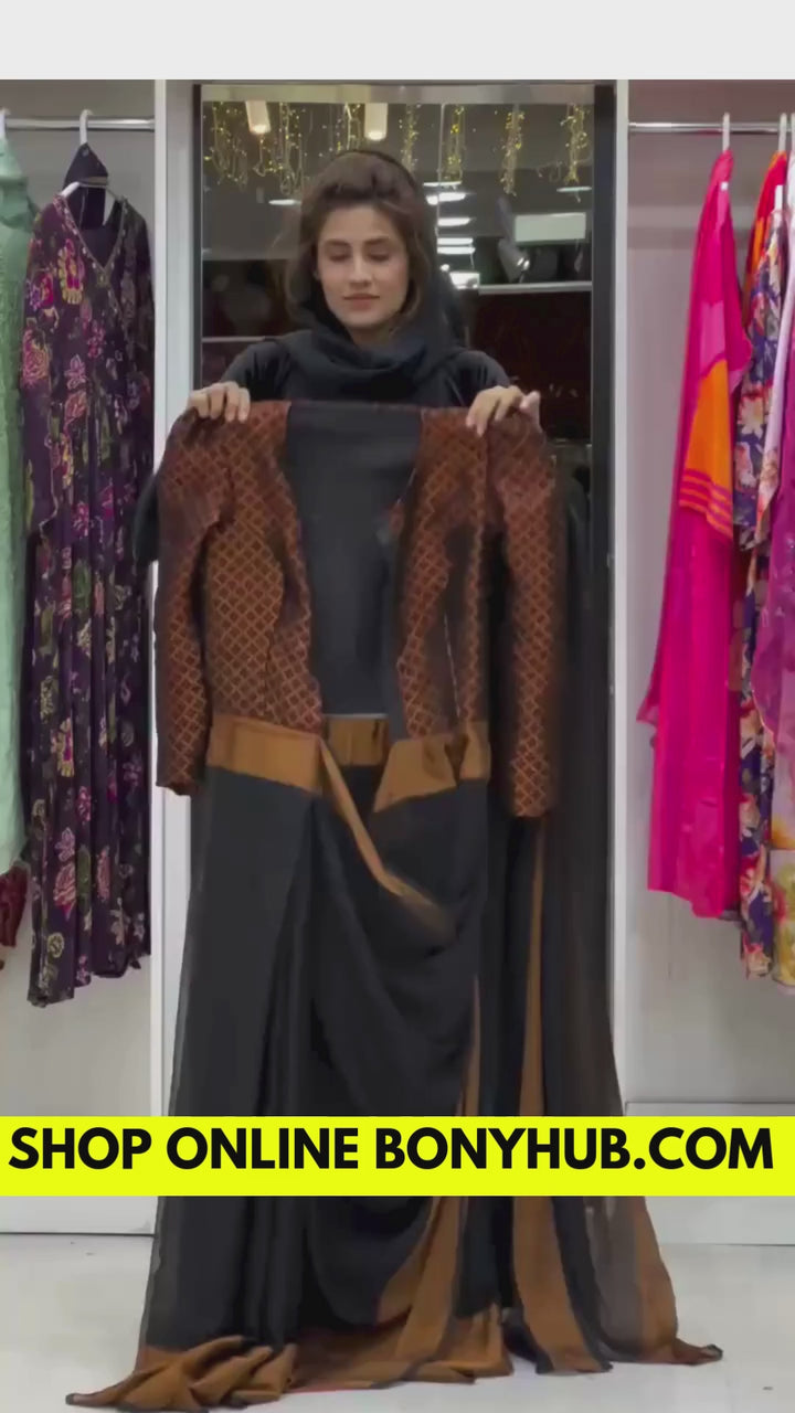 Black 10 Second Saree Ethnic Gown Stitched Blouse