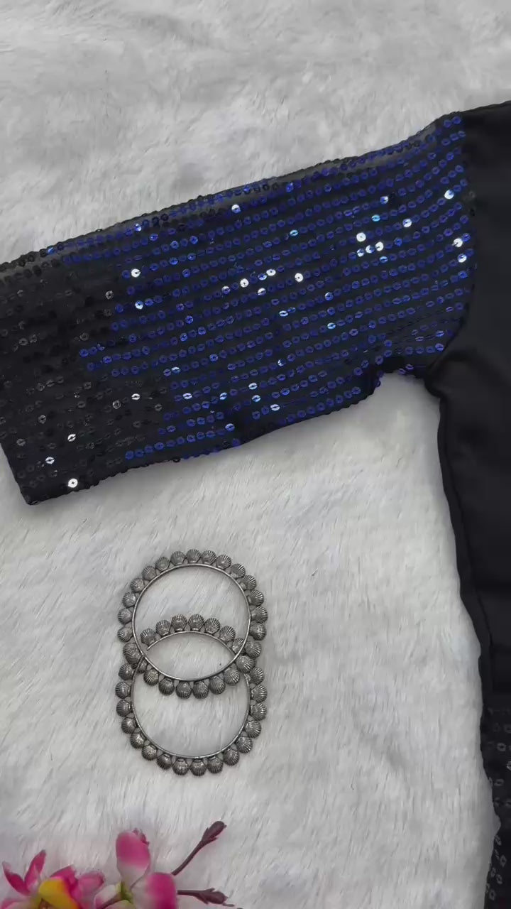 Navy Blue & Black Sequins Zip & Go 10 Second Saree Gown