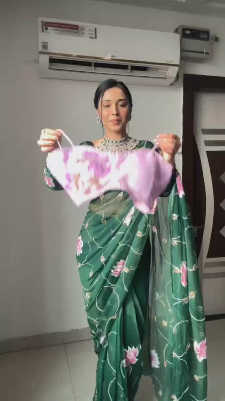 1 Min Lilac Organza Floral Ready To Wear Saree