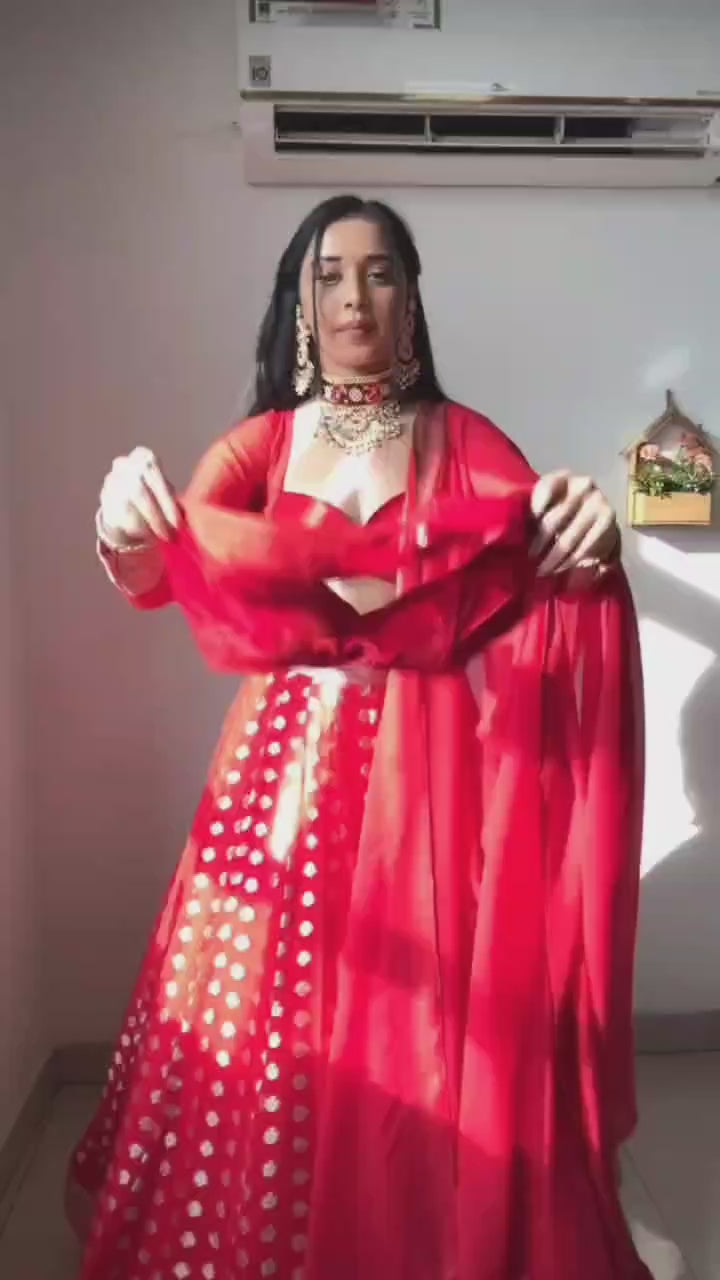 1 Min Red Velvet Stitched Ready to Wear Saree with Blouse Piece