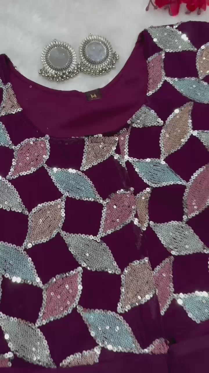 Wine Georgette Zip & Go 10 Second Saree Gown UK Next Day