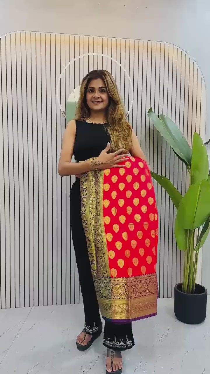 Orange Silk Jacquard Zip & Go 10 Second Saree Gown UK Next Day