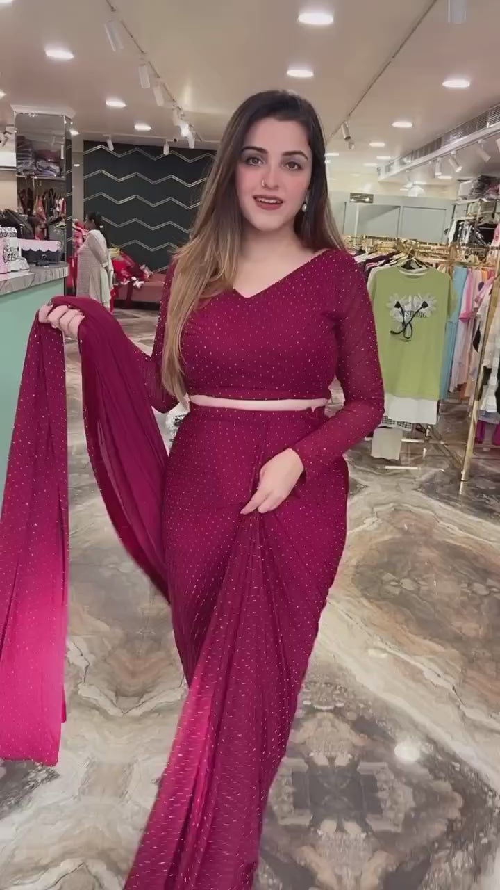 Pink Stitched Saree and Ready to wear Blouse on UK Next Day