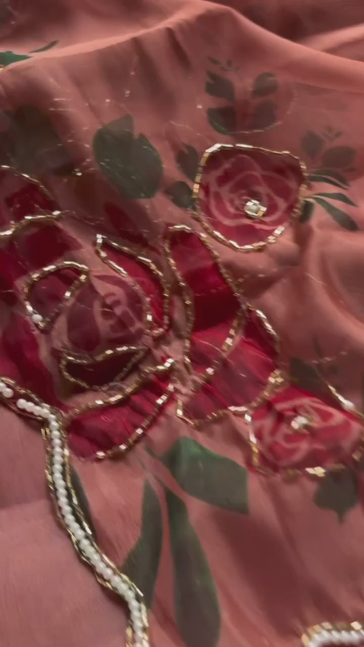 Pastel Organza Designer Saree With Ready Stitched Blouse UK Next Day