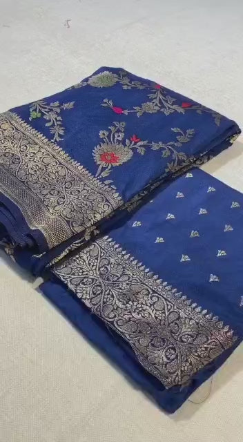 Blue Benarasi Zari Silk Wedding Saree UK Next Day