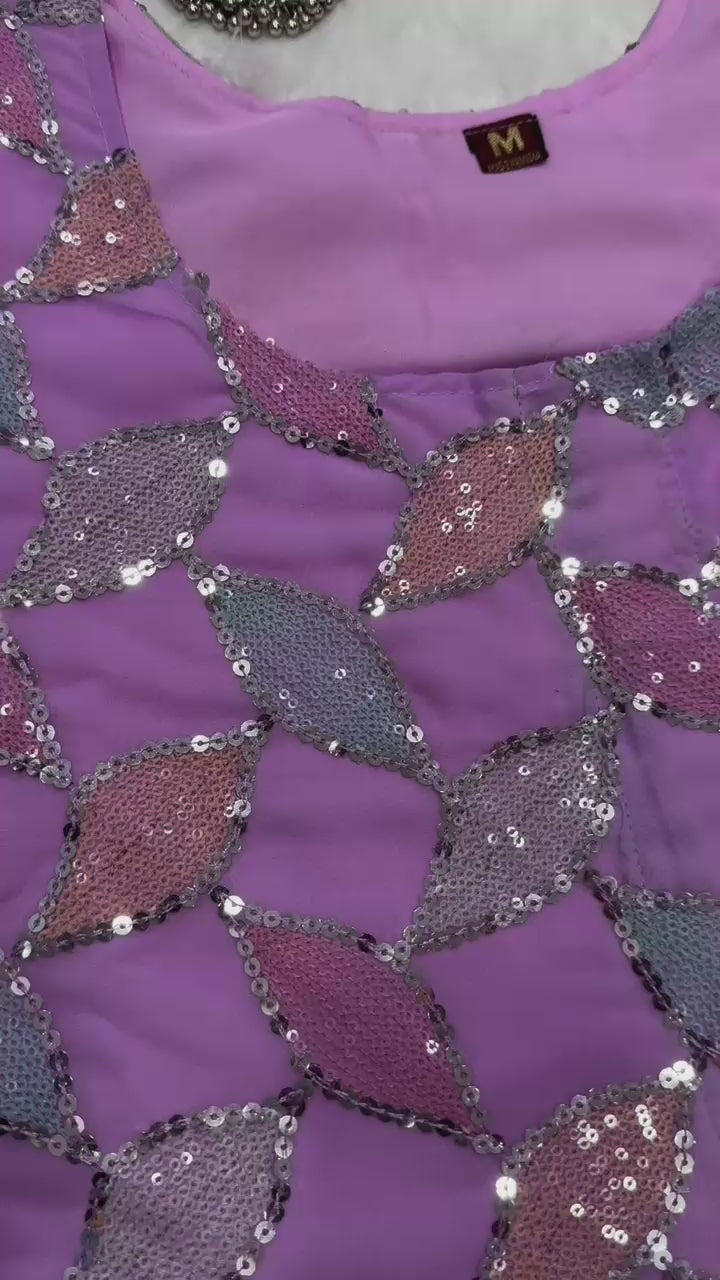 Lavender Georgette Zip & Go 10 Second Saree Gown UK Next Day