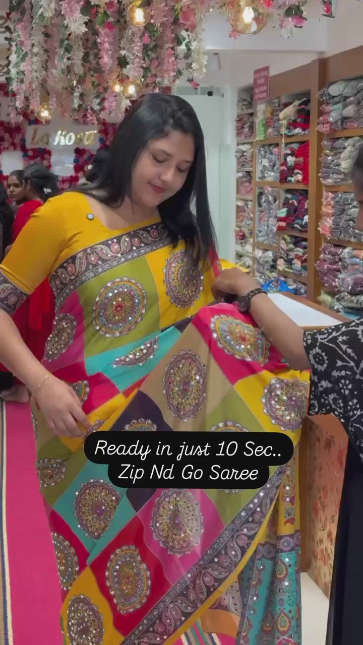 Mustard 10 Second Multicolor Readymade Sari Gown