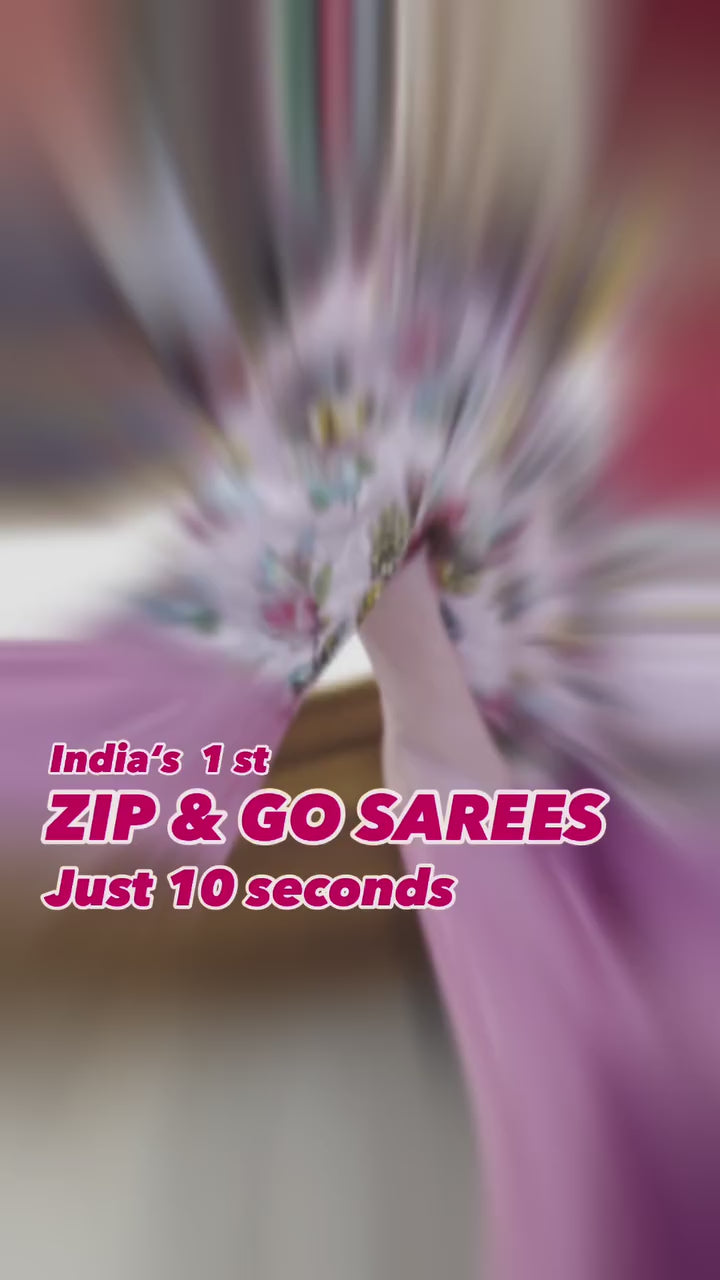 Pink Zip & Go 10 Second Trending Saree Gown UK Next Day