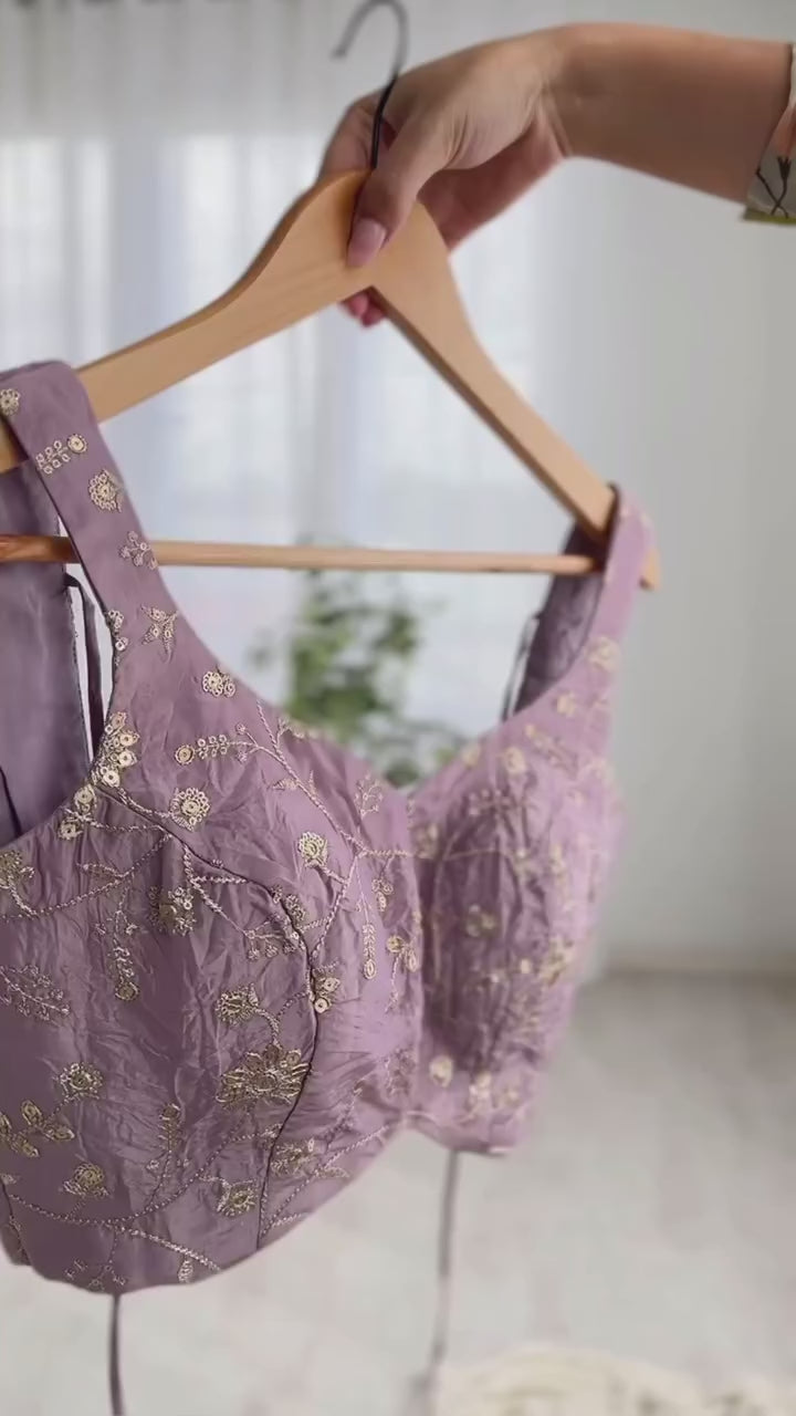 1 Min Lilac Tissue Organza Readymade Saree FREE Stitched Blouse