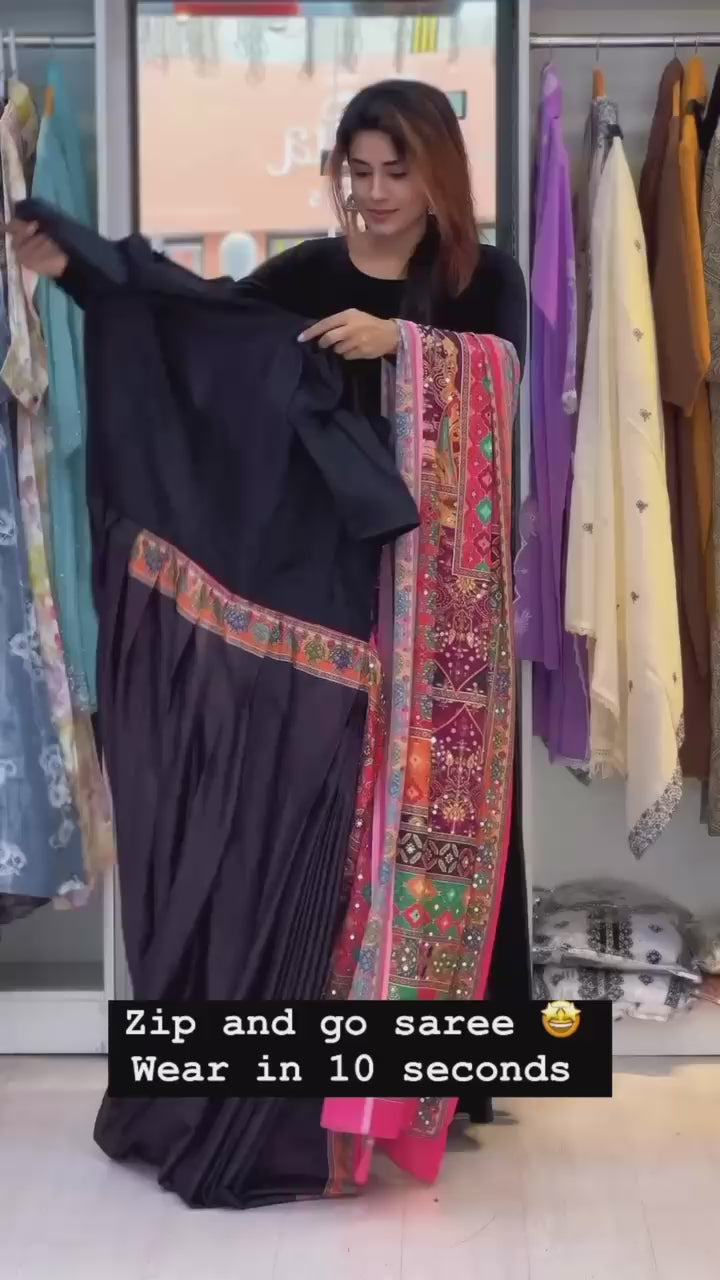 Black 10 Second Multicolor Readymade Sari Gown