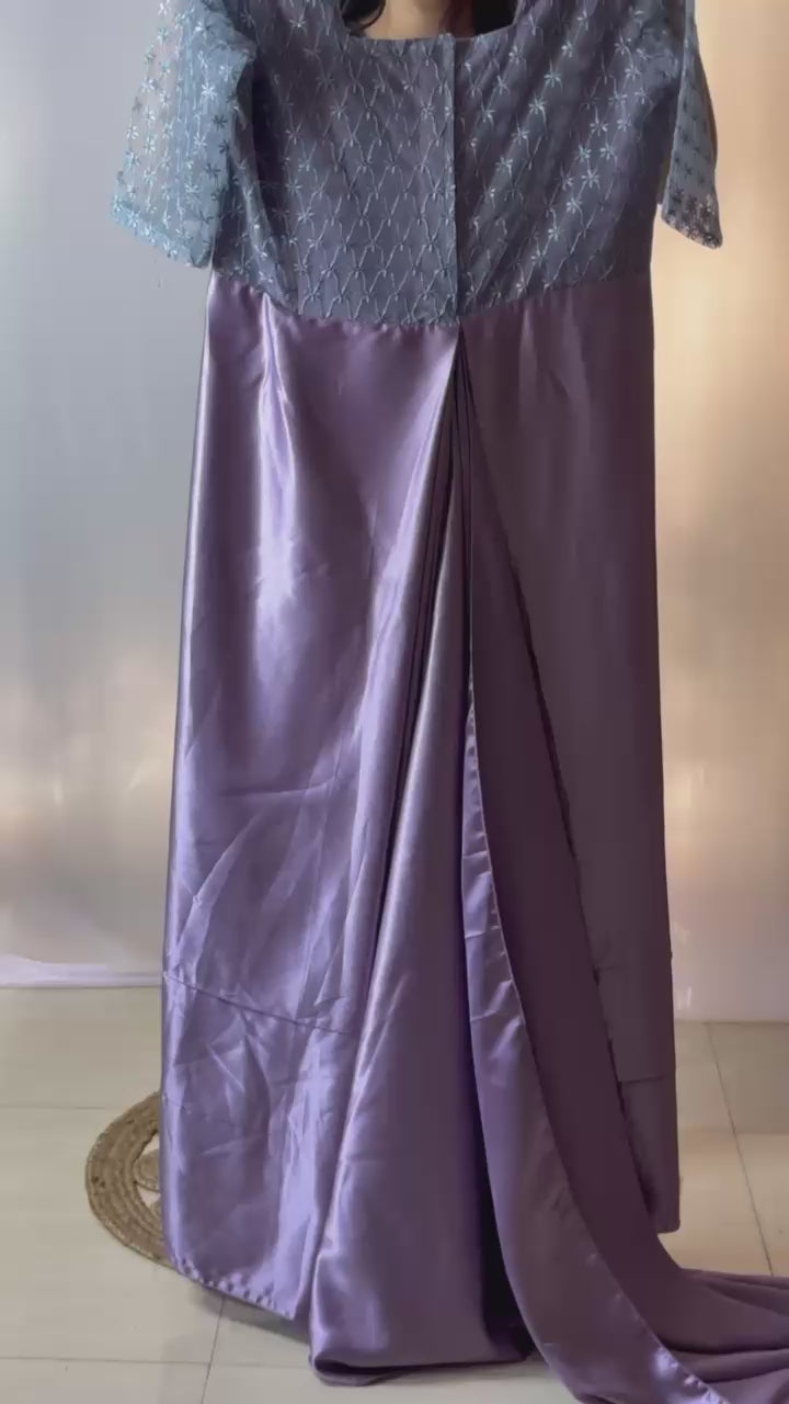 Lilac 10 Second Saree Satin Ethnic Gown Stitched Blouse
