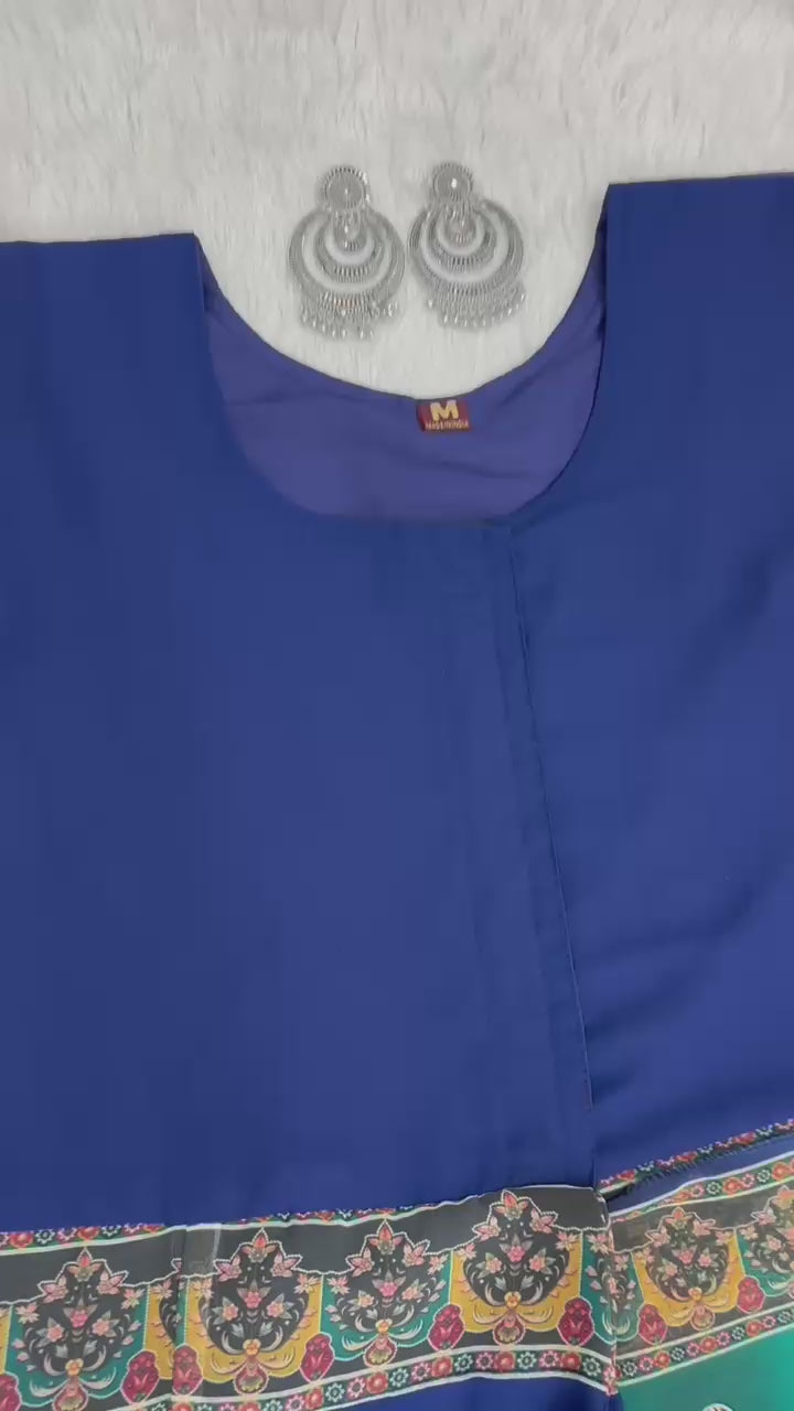 Royal Blue 10 Second Multicolor Readymade Sari Gown