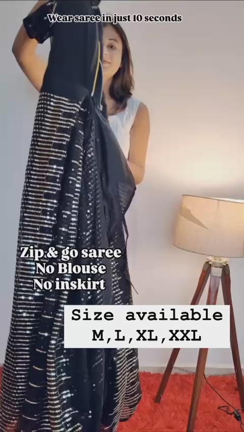 Viral Black Sequin 10 Second Saree Gown UK Next Day