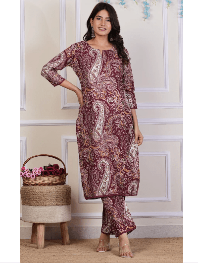 Pure Cotton Co - ord Set Kurti Pant Set of 2 - BONYHUBSALWAR KAMEEZ