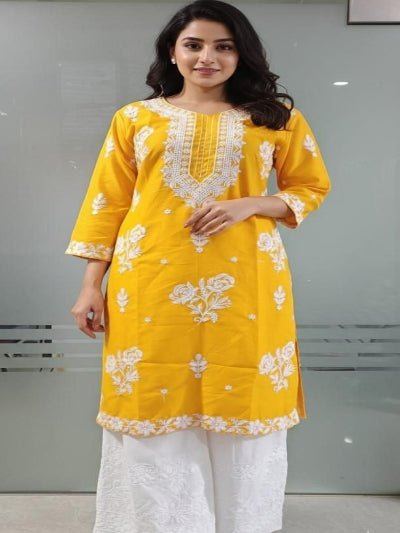Pure Cotton Plus Size Chikankari Kurta Palazzo Set - BONYHUBSALWAR KAMEEZ
