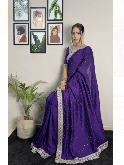 Purple 1 Min Silk Readymade Wedding Sari Unstitch Blouse - BONYHUBSAREE